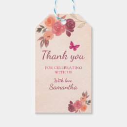 Etiqueta Para Presente Jardim Corado Aquarela Floral Primeiro Aniversário