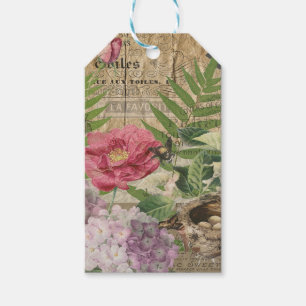 Etiqueta Para Presente Jardim Floral Ninho de Pássaro Arte Flor Borboleta