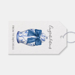 Etiqueta Para Presente Jarra de Gengibre Azul e Branco com Laço Azul