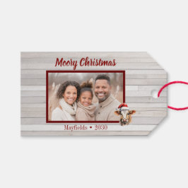 Etiqueta Para Presente Jersey Cow, Barn Wood, Foto "Moory Christmas"