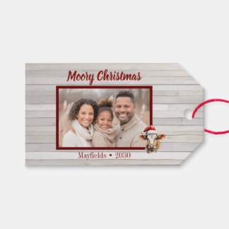 Etiqueta Para Presente Jersey Cow, Barn Wood, Foto "Moory Christmas"