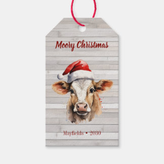 Etiqueta Para Presente Jersey Cow, Barn Wood, "Moory Christmas"