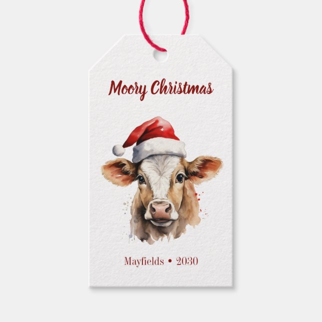 Etiqueta Para Presente Jersey Cow "Moory Christmas" (Frente)
