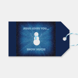 Etiqueta Para Presente Jesus Te Ama Muito Neve! Christian Snowman Blue