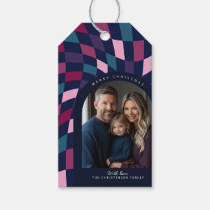 Etiqueta Para Presente Jewel Tone Checkered Pattern Arch Foto de Natal