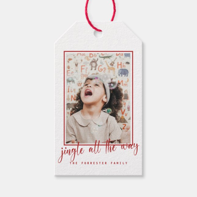 Etiqueta Para Presente Jingle All Way Red Script Photo Holiday  (Frente)