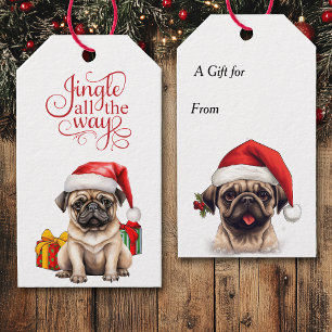 Etiqueta Para Presente Jingle All Way Santa Hat Pug Dog