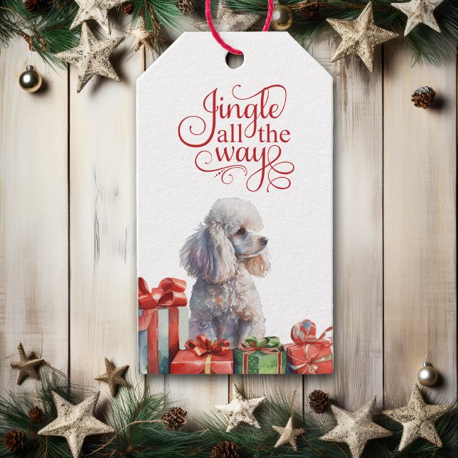 Etiqueta Para Presente Jingle All Way White Poodle Christmas (Criador carregado)