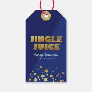 Etiqueta Para Presente Jingle Juice   Azul e Dourado de Natal divertido