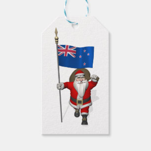 Etiqueta Para Presente Jolly Santa Claus Com Bandeira Da Nova Zelândia