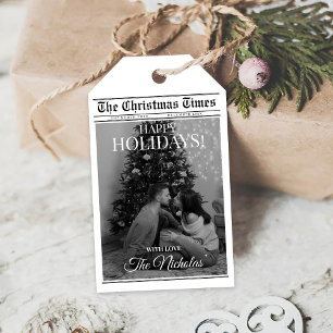 Etiqueta Para Presente Jornal Que Ano Foto Preto Branco Natal
