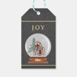 Etiqueta Para Presente JOY Christmas Snow Globe com esquiador e leme