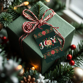 Etiqueta Para Presente JOY natal borda floral personalizada