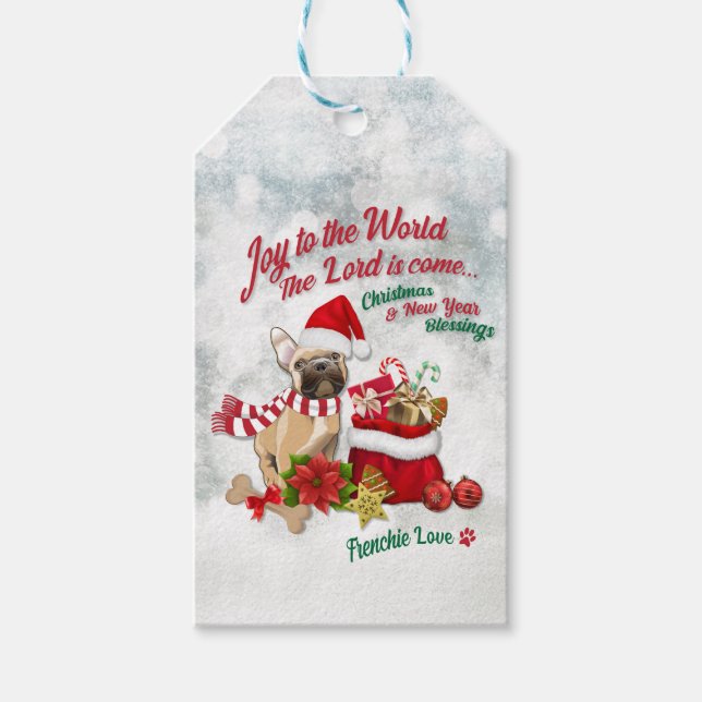 Etiqueta Para Presente Joy to the World - Frenchie Love (Frente)