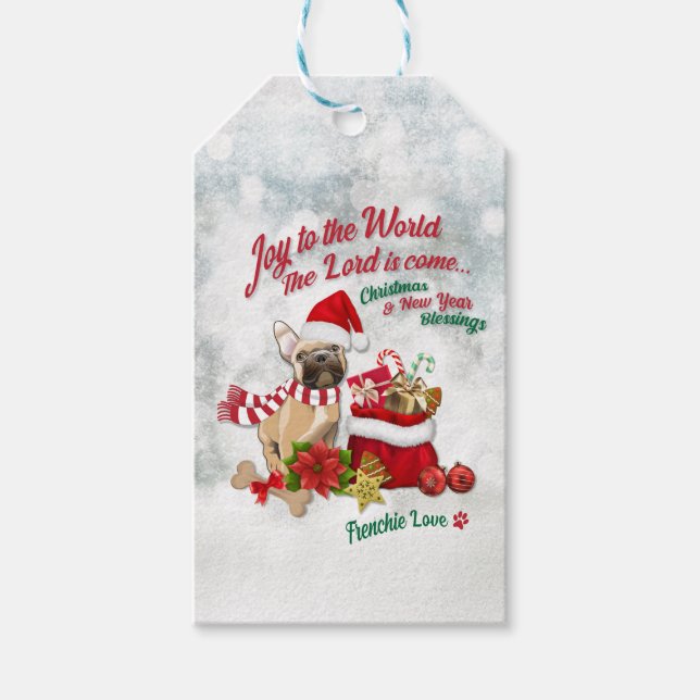 Etiqueta Para Presente Joy to the World - Frenchie Love (Frente)
