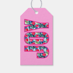 Etiqueta Para Presente JOY Word Art em Fuchsia Rosa e Teal Verde
