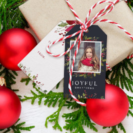 Etiqueta Para Presente Joyful Greenery Foto Personalizada Feliz Natal