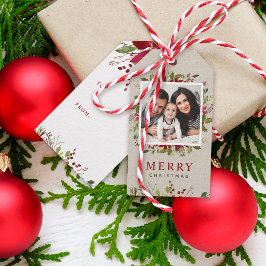 Etiqueta Para Presente Joyful Greenery Foto Personalizada Feliz Natal