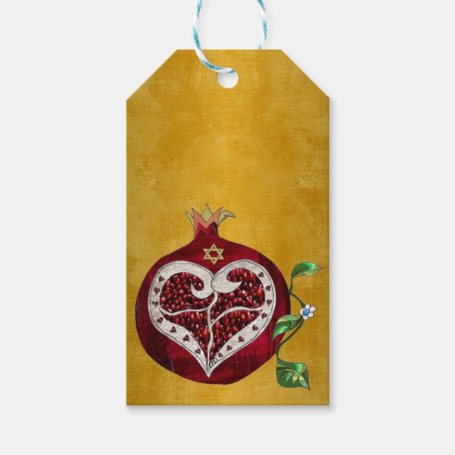 Etiqueta Para Presente Judaica Pomegranate Heart Hanukkah Rosh Hashanah (Frente)