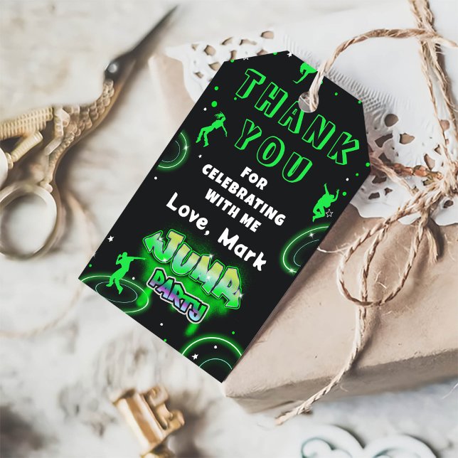Etiqueta Para Presente Jump Neon Trampoline Festa de aniversário Obrigado (Criador carregado)
