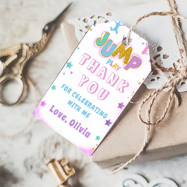 Etiqueta Para Presente Jump Play Birthday Jump Grupo Trampoline Obrigado (Criador carregado)