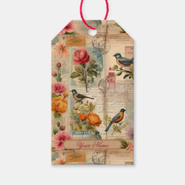 Etiqueta Para Presente Junk Journal Seite mit Blumen + Vögel -