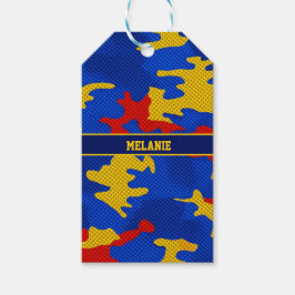 Etiqueta Para Presente Kansas Blue Red Yellow Vibrant Camo Pattern