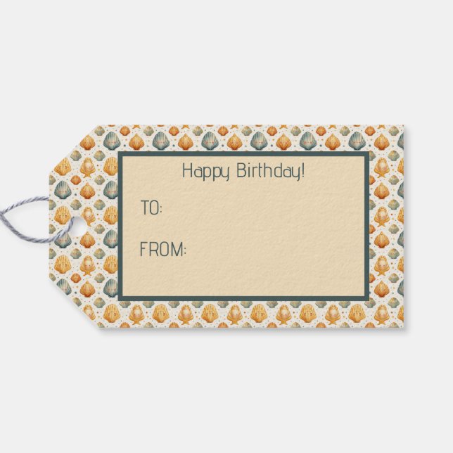Etiqueta Para Presente Kawaii conchas amarelas e azuis (Verso Horizontal)