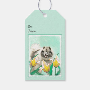Etiqueta Para Presente Keeshond em Tulips pintando lindas artes caninas o