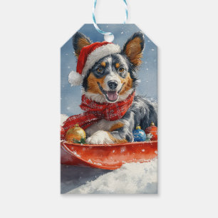 Etiqueta Para Presente Kelpie australiano em Sledge Deixe-o nevar Natal