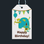 Etiqueta Para Presente Kids Circus Birthday<br><div class="desc">Esta é uma etiqueta de presente de aniversário divertida para crianças, apresentando um elefante e macaco de circo bonitinho na frente, em azul verde limão e lacrimogênio. No topo está uma faixa de aniversário com imagens coloridas correspondentes. As costas têm o mesmo macaco segurando balões azuis de aniversário, e seu...</div>