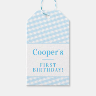 Etiqueta Para Presente KIDS PARTY vintage gingham padrão garoto azul páli