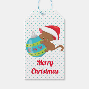 Etiqueta Para Presente Kit de Enfeite de Natal Gatinho Bolinhas Azuis Car