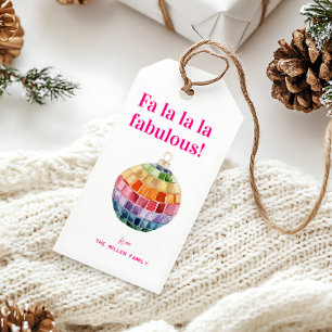 Etiqueta Para Presente Kitsch Bola de Discoteca de Natal Fa La La La Fa