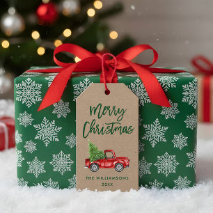 Etiqueta Para Presente Kraft Green Brush Script Christmas Truck