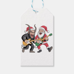 Etiqueta Para Presente Krampus e Papai Noel Tocando Guitarra Elétrica de
