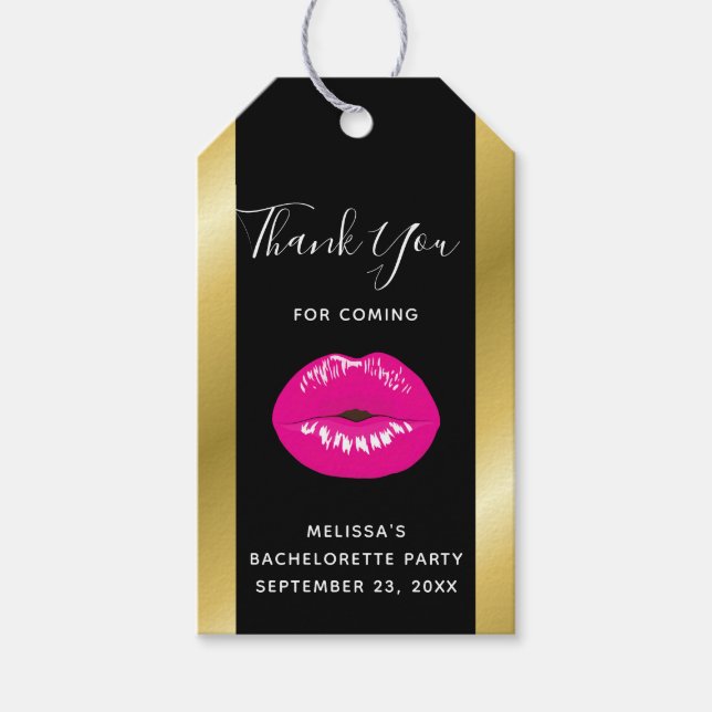 Etiqueta Para Presente Lábios brilhantes rosa-quente em preto (Frente)