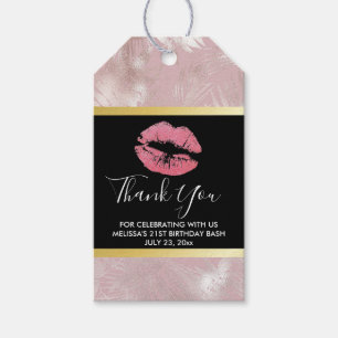 Etiqueta Para Presente Lábios cor-de-rosa & aniversário tropical Dourad