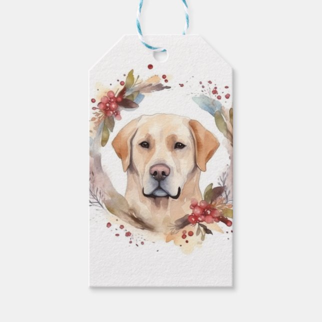 Etiqueta Para Presente Labrador Christmas Wreath Festivo Pup (Frente)