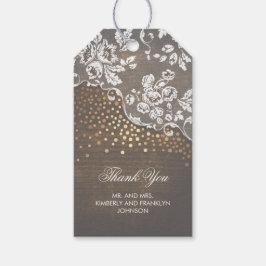 Etiqueta Para Presente Lace Wood e Dourado Casamento Russo de Confetti