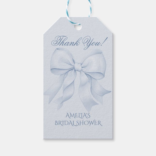 Etiqueta Para Presente Laço Azul Empoeirado Agradecimento Chá de Noiva (Frente)