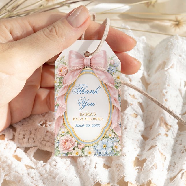 Etiqueta Para Presente Laço Coquette Bloom Chave de Bebê Obrigado (Criador carregado)