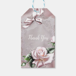 Etiqueta Para Presente Laço de Cetim Rosa e Bege & Rosa Favor de Casament