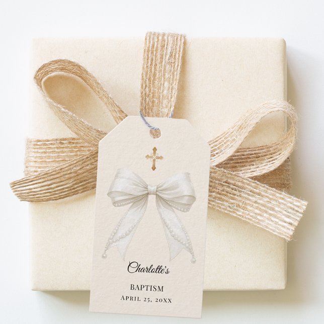 Etiqueta Para Presente Laco de pérolas de marfim Batismo DIY (Criador carregado)