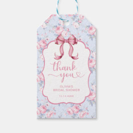 Etiqueta Para Presente Laço Rosa Coquette Obrigado no Chá de Noiva