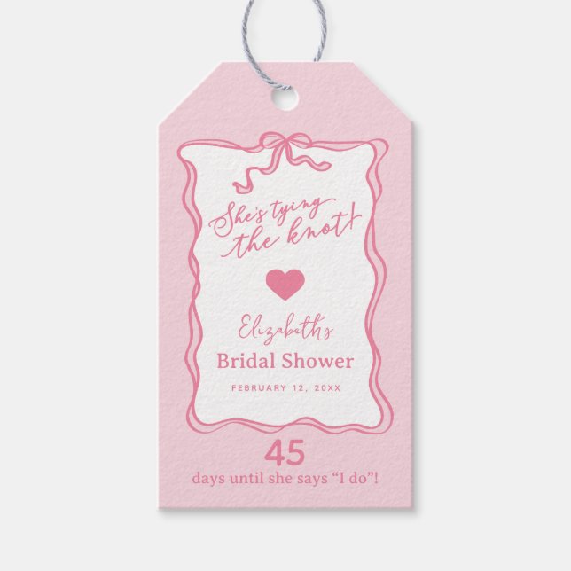 Etiqueta Para Presente Laço Rosa Retro Ela Está Casando  (Frente)