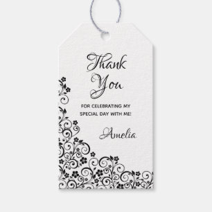 Etiqueta Para Presente Lacy Floral Quinceañera Black and White