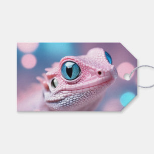 Etiqueta Para Presente Lagarto Rosa Bonito com Olhos Azuis Grandes