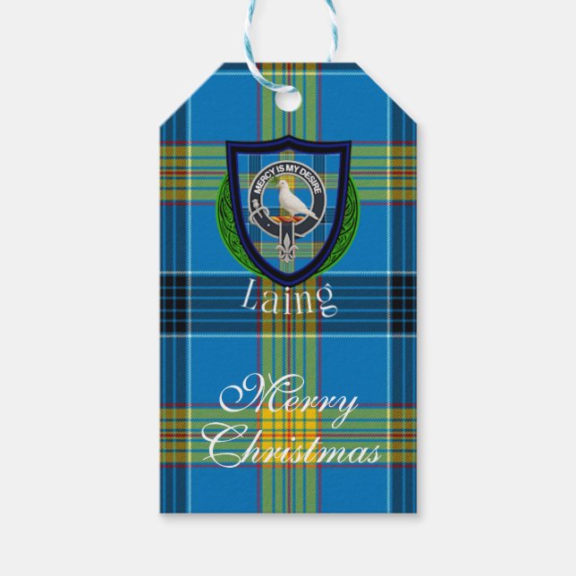 Etiqueta Para Presente Laing Scottish Clan Tartan & Crest (Frente)