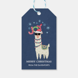 Etiqueta Para Presente Lama legal no chapéu do papai noel com Natal dos
